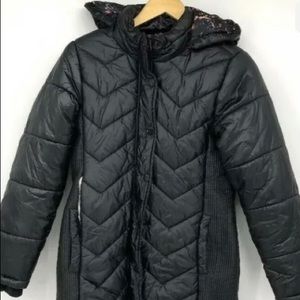 Justice Girls Size 12/14 Plus Hooded Puffer Jacket Coat Black - Removable hood